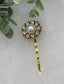 Gold Crystal Pearl flower vintage antique style hair pin approximately 2.5” long Handmade hair accessory bridal wedding Retro