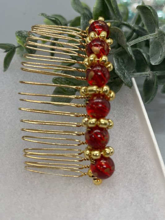 Marble Red gold beaded side Comb 3.5” gold Metal hair Accessories bridesmaid birthday princess wedding gift handmade accessories
