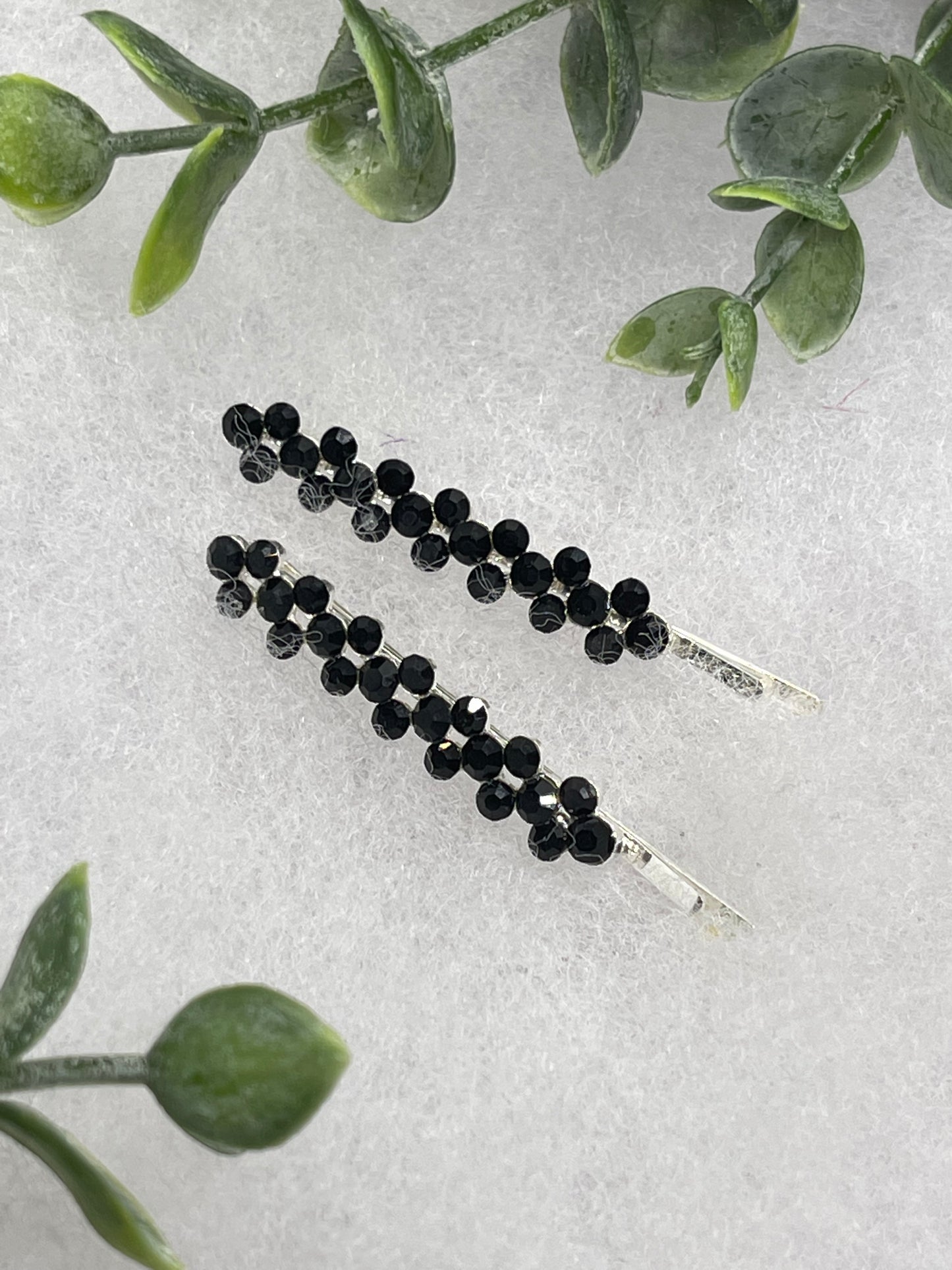 Black Crystal Rhinestone Bobby pin hair pins set approximately 2.0”  silver tone formal hair accessory gift wedding bridal Hair accessory
