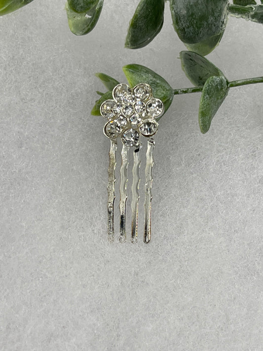 Clear crystal rhinestone flower approximately 2.0” hair side comb wedding bridal shower engagement formal princess accessory accessories