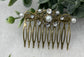 White crystal rhinestone pearl vintage style antique hair accessories gift birthday event formal bridesmaid  2.5” Metal side Comb #252