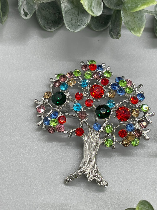 Rainbow Crystal tree brooch