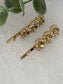 Gold crystal rhinestone approximately 2.0” gold tone hair pins 2 pc set wedding bridal shower engagement formal princess accessory accessories