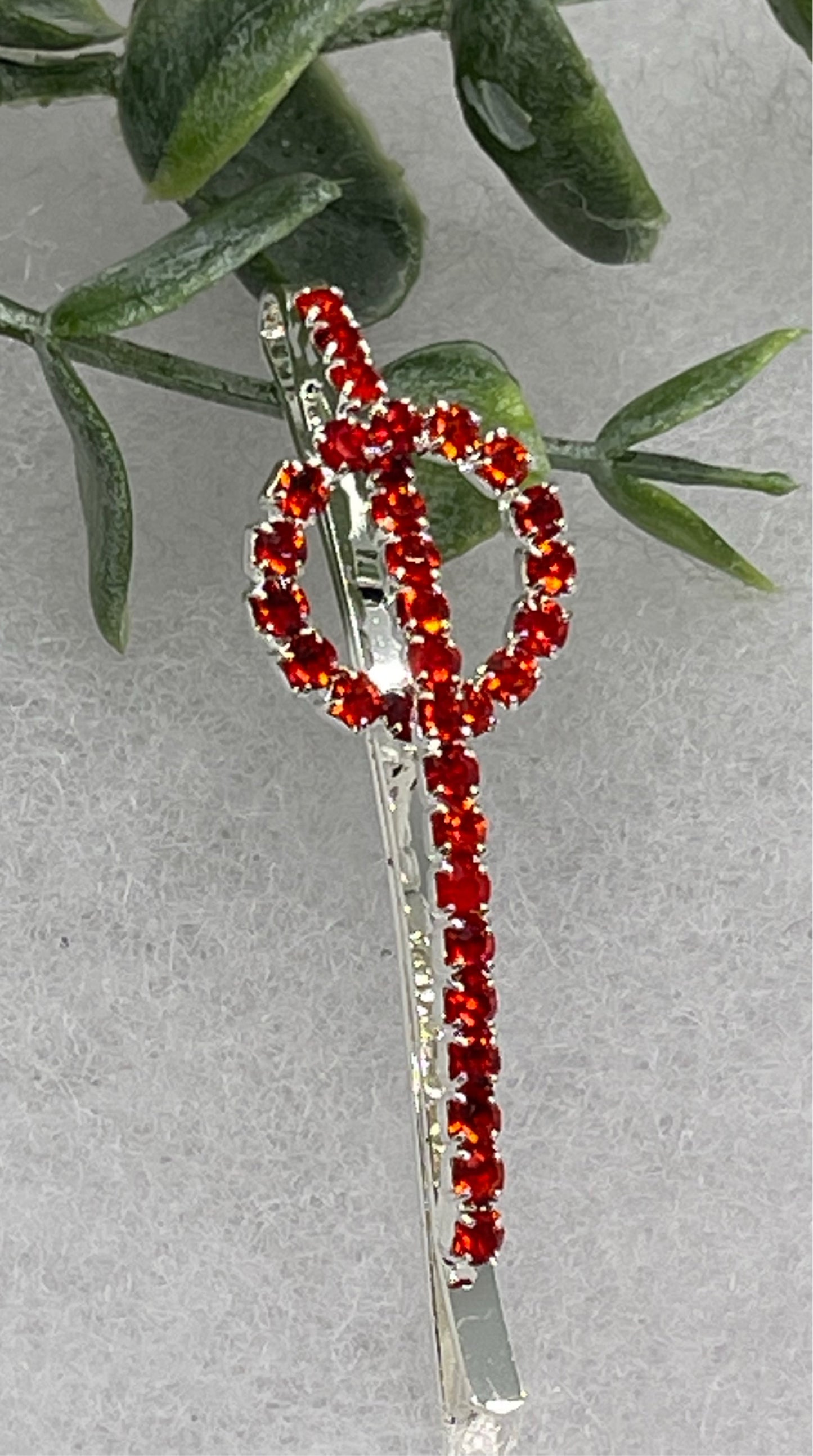 Red Crystal Rhinestone hair pin silver tone approx 2.5” bridesmaid wedding formal princess accessory accessories