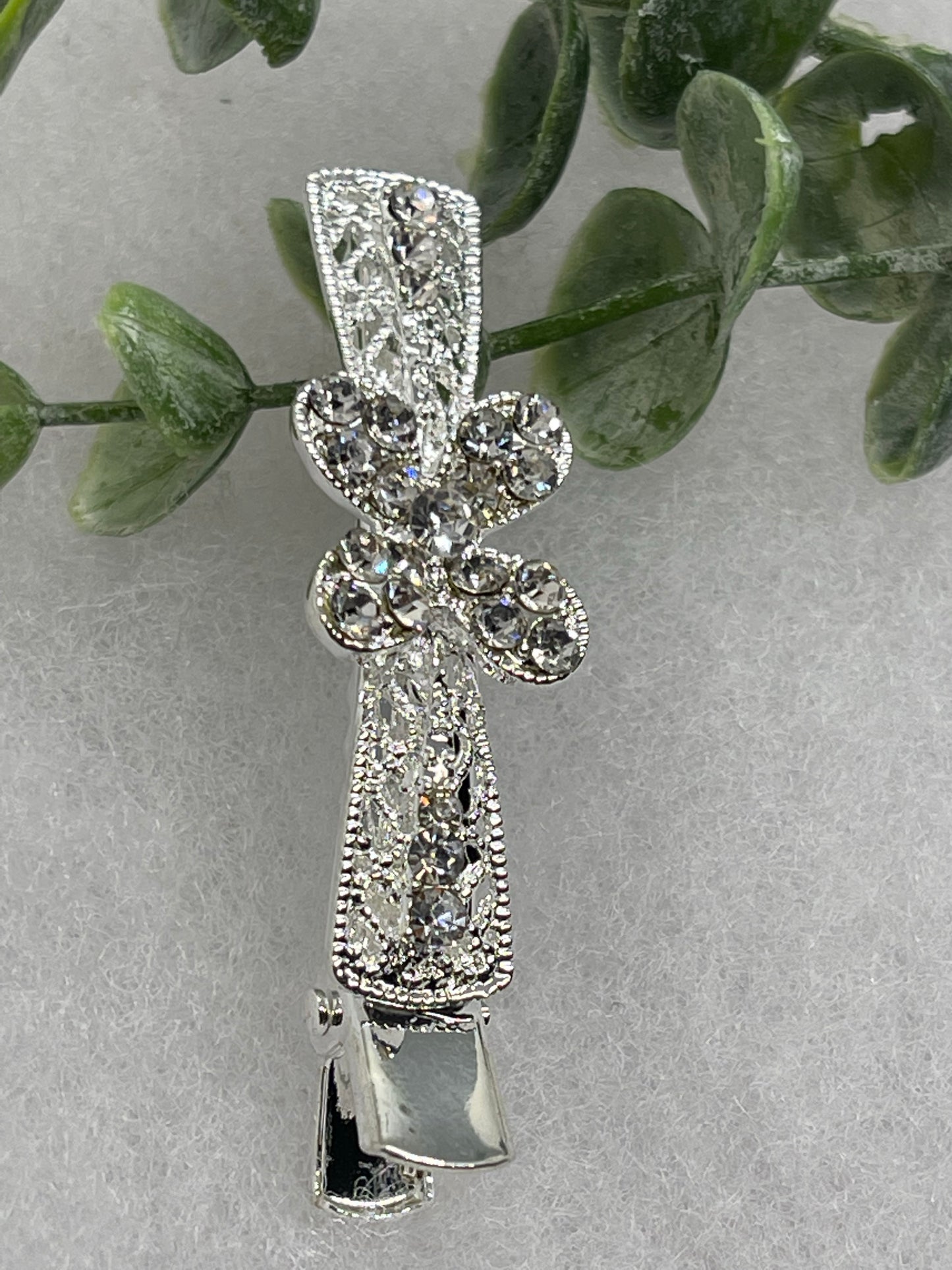 Butterfly Iridescent Crystal rhinestone alligator salon clip silver approximately 3.0” wedding bridal shower engagement formal princess accessory at