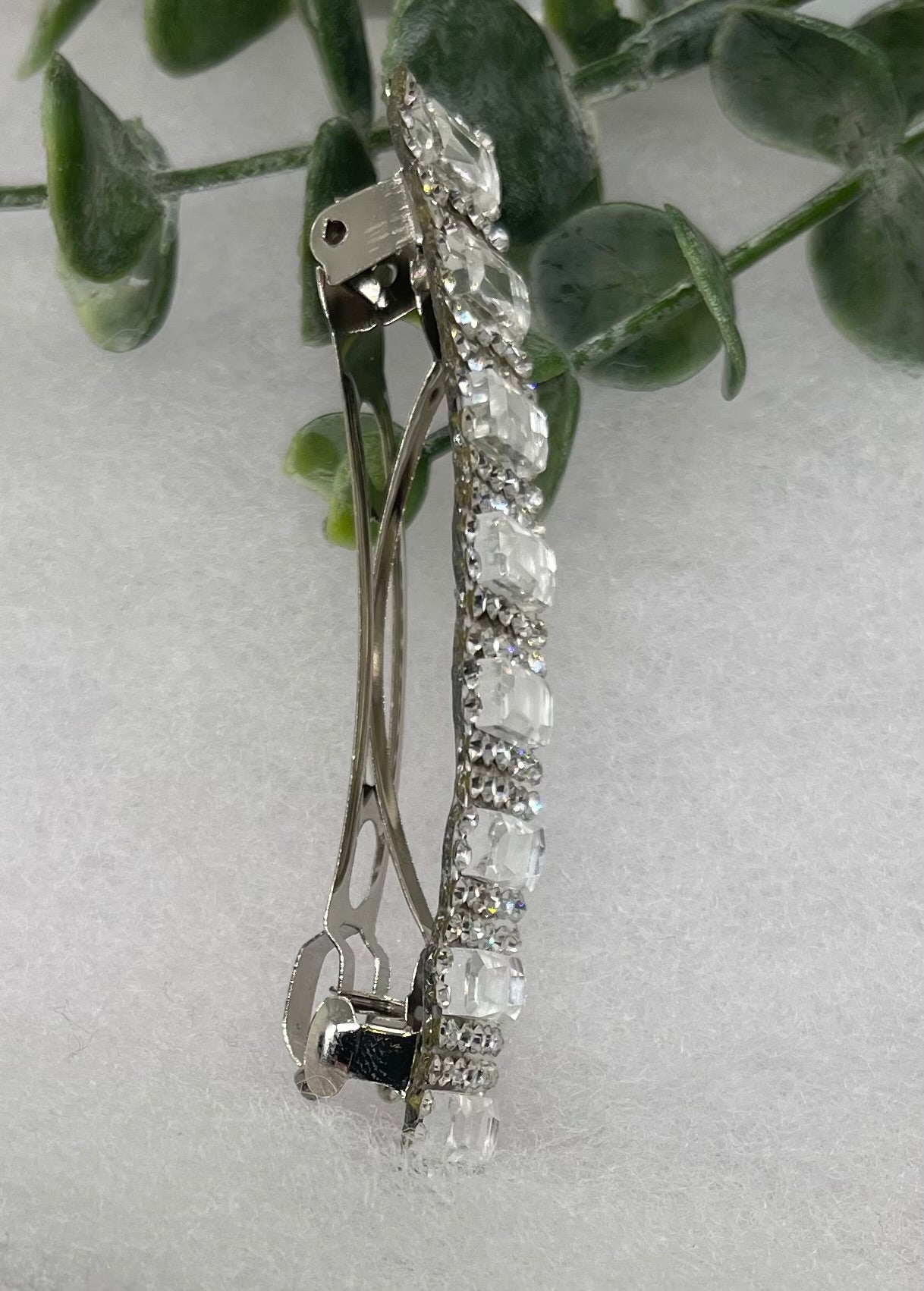Crystal clear silver Acrylic rhinestone silver tone hair clip barrettes approximately 3.0” long hair accessory