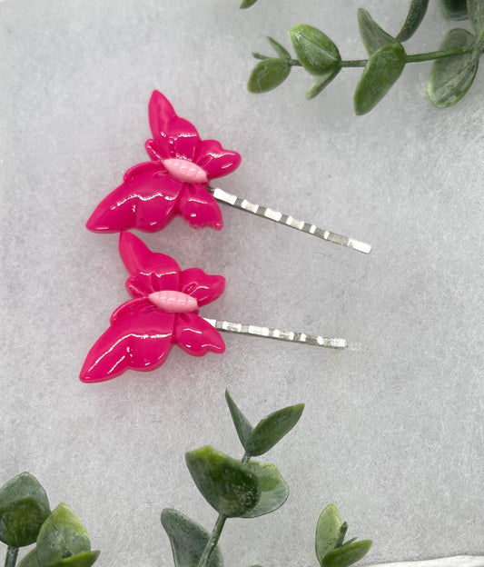2 pc pink Butterfly hair pins approximately 2.0”silver tone formal hair accessory gift wedding bridal Hair accessory #005