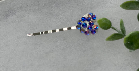 Heart blue crystal rhinestone Silver2.5” long hair hair pin hair Accessories gifts birthday princess