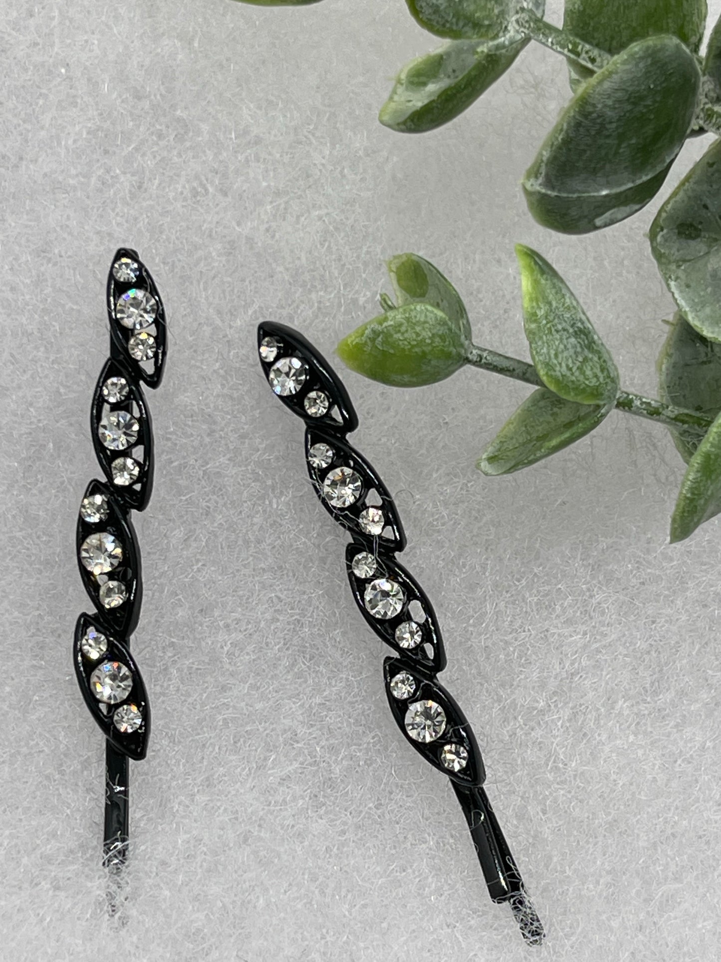 Clear crystals rhinestone  approximately 2.5” black tone hair pins 2 pc set wedding bridal shower engagement formal princess accessory accessories