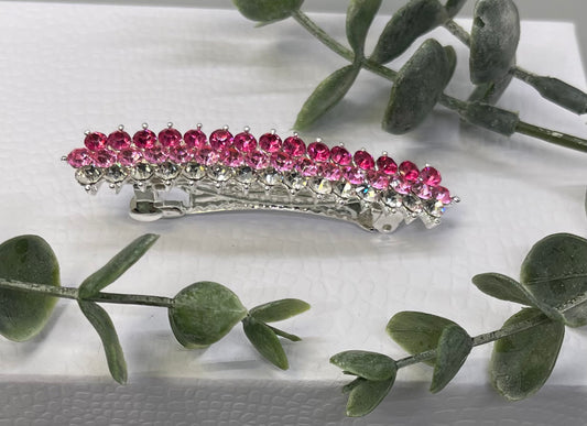 Pink Crystal rhinestone barrette approximately 3.0” silver tone formal hair accessories gift wedding bridesmaid princess