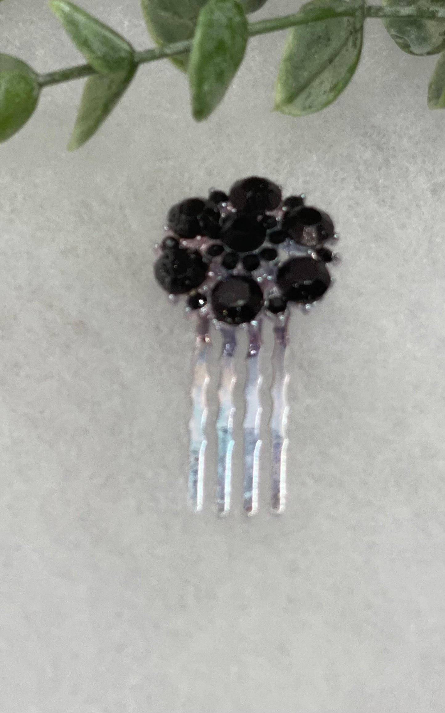Black crystal rhinestone flower approximately 2.0” hair side comb wedding bridal shower engagement formal princess accessory accessories