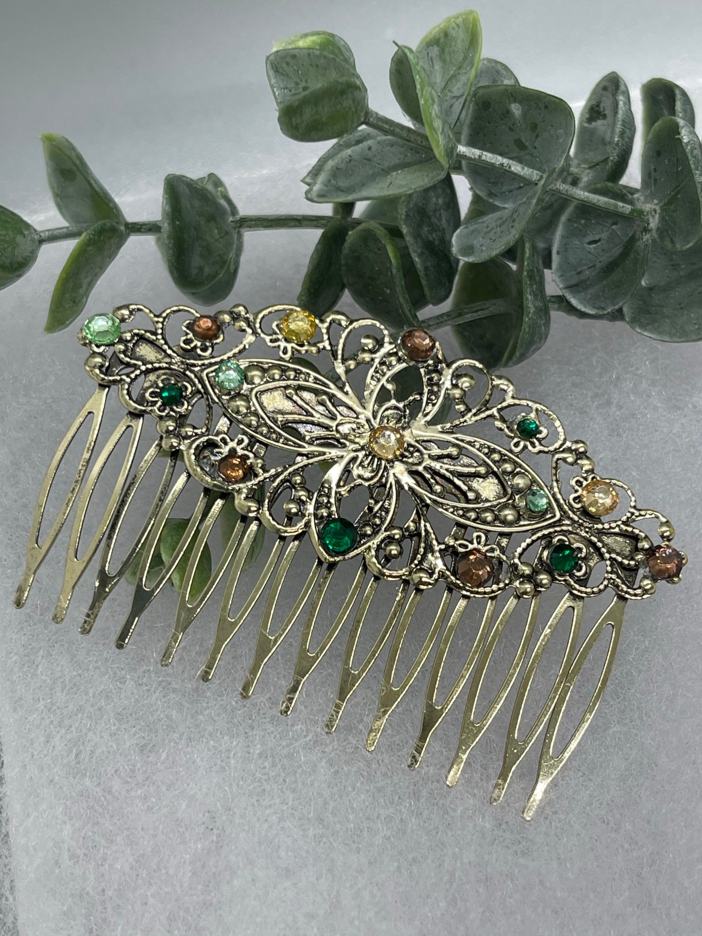 Camouflage crystal rhinestone 3.5” side Comb Antique vintage style bridal Wedding shower sweet 16 birthday princess bridesmaid hair accessory