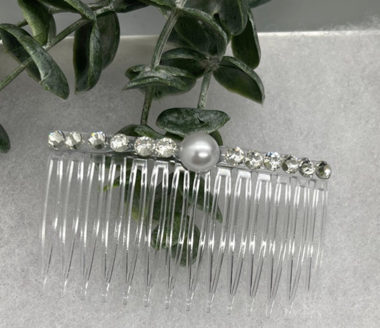 White bridal crystal Rhinestone Pearl hair comb accessory side Comb 3.5” clear plastic side Comb #006