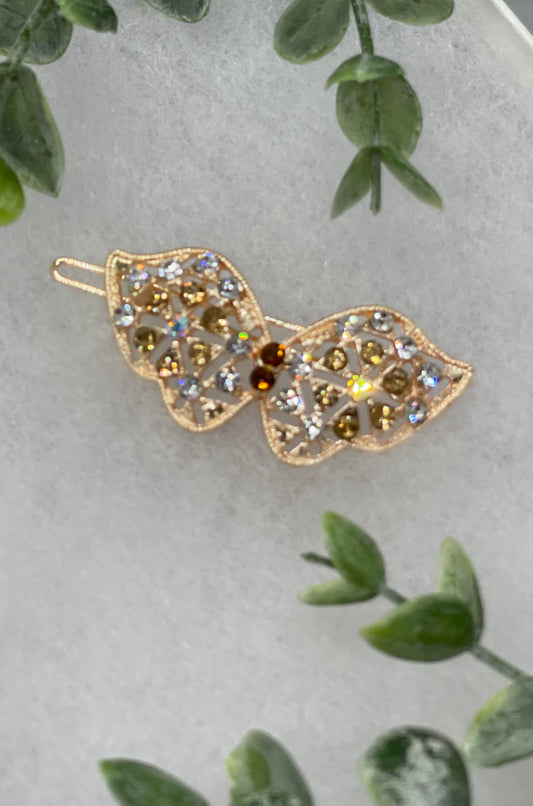 Gold butterfly crystal rhinestone  approximately 2.0” barrette Gold vintage style bridal Wedding shower sweet 16