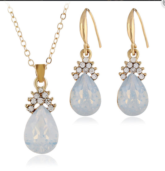 Crystal teardrop Zinc Alloy Jewelry Sets earring necklace plated fashion jewelry for woman with rhinestone