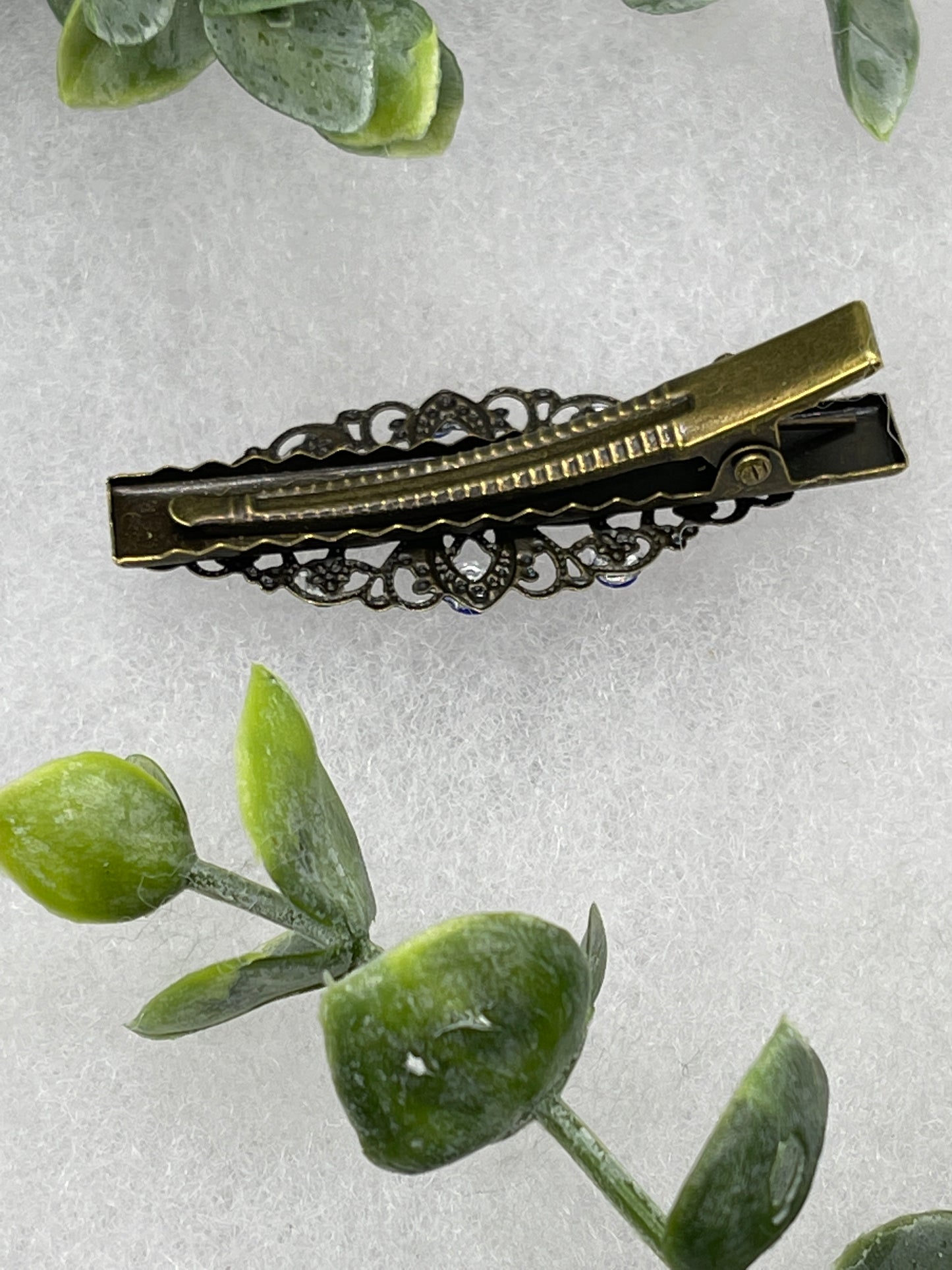 Royal blue crystal vintage antique style leaf hair alligator clip on a 2.5” Handmade hair accessory bridal wedding Retro Bridal Party