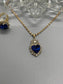 Blue sapphire crystal hearts rhinestone gold necklace earrings ring set