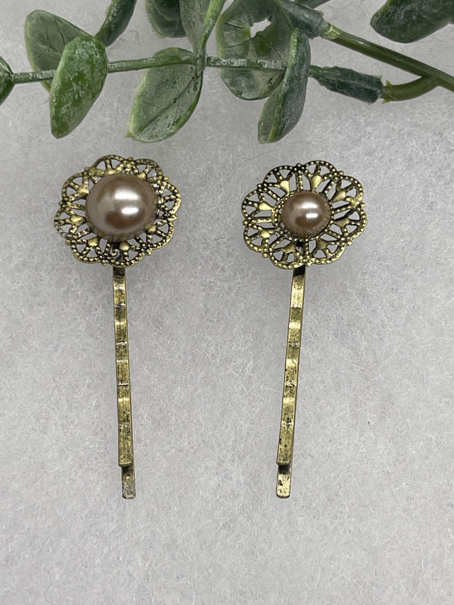 Champagne faux pearl 2pc set Antique vintage Style approximately 3.0” hair pin wedding