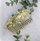 Iridescent blue green Vintage Style Crystal Rhinestone 3.5” antique tone Metal side Comb bridal accessories