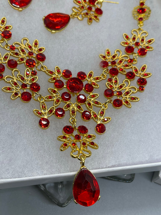 Red Gold rhinestone crystal necklace earrings set Rhinestone Jewelry Sets earring necklace wedding engagement formal party Prom sweet 16 sets