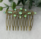 Green crystal rhinestone vintage style antique  tone side comb hair accessory accessories gift birthday event formal bridesmaid  2.5” Metal side Comb