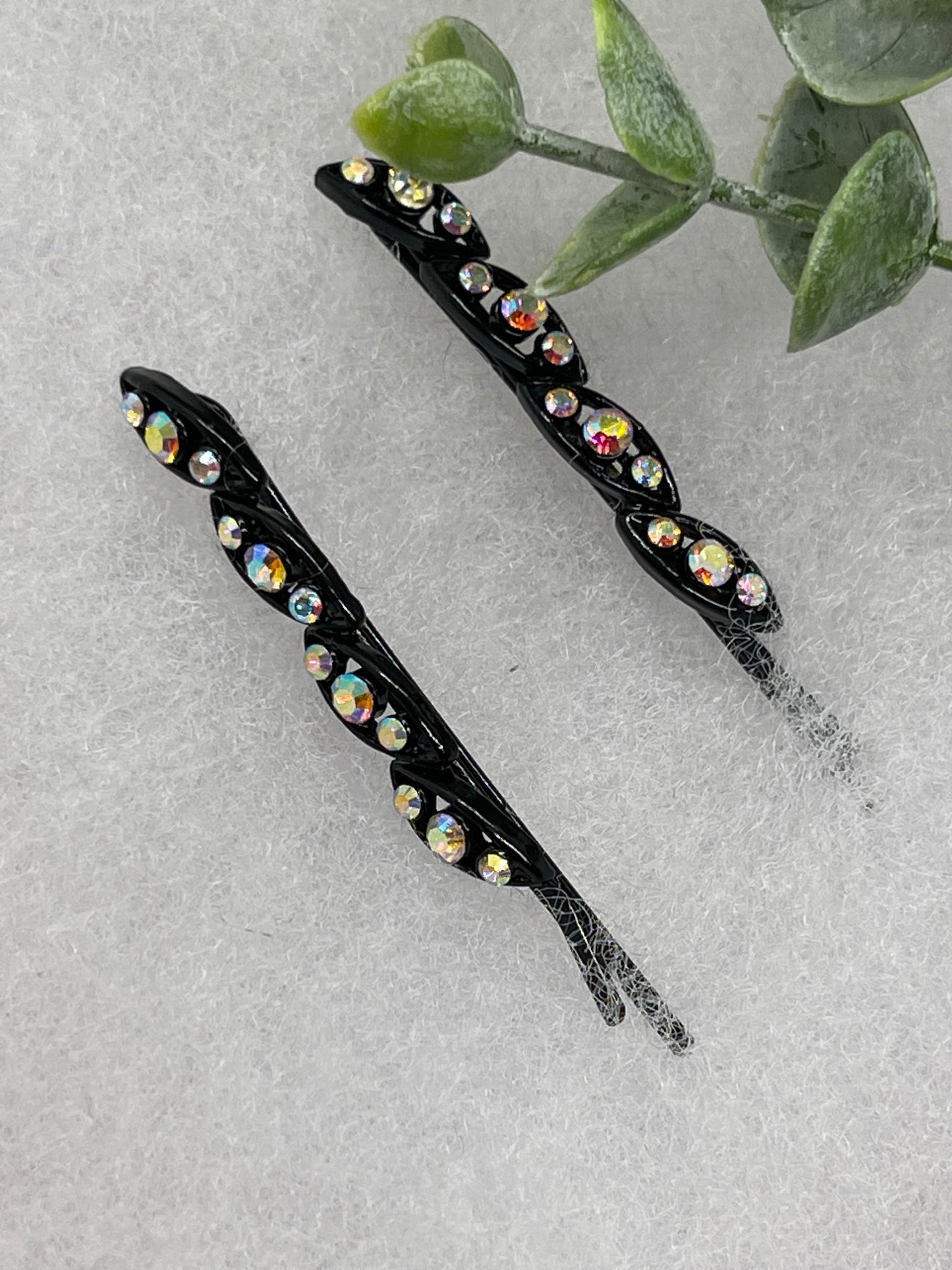 Iridescent crystal rhinestone approximately 2.5” black tone hair pins 2 pc set wedding bridal shower engagement formal princess accessory accessories