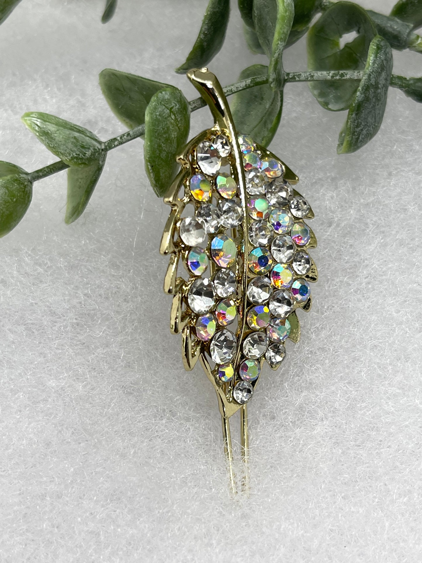 leaf silver Crystal Rhinestone hair clip approximately 3.0”Metal gold  tone formal hair accessory gift wedding bridal engagement