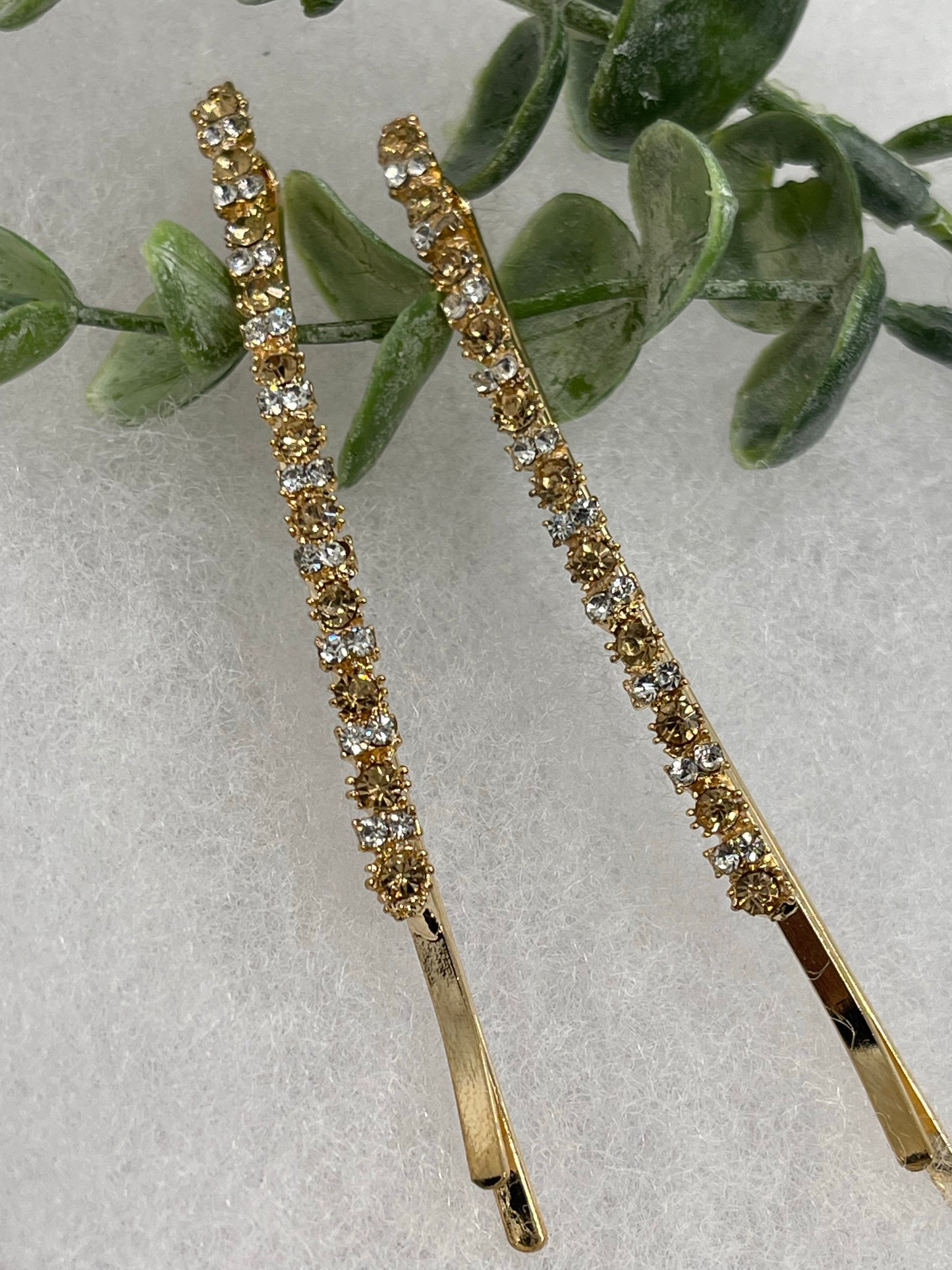 Gold crystal rhinestone approximately 3.5” large gold tone hair pins 2 pc set wedding bridal shower engagement formal princess accessory accessories