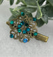 Teal green crystal rhinestone flower 2.0”alligator clip Antique vintage style bridal Wedding shower