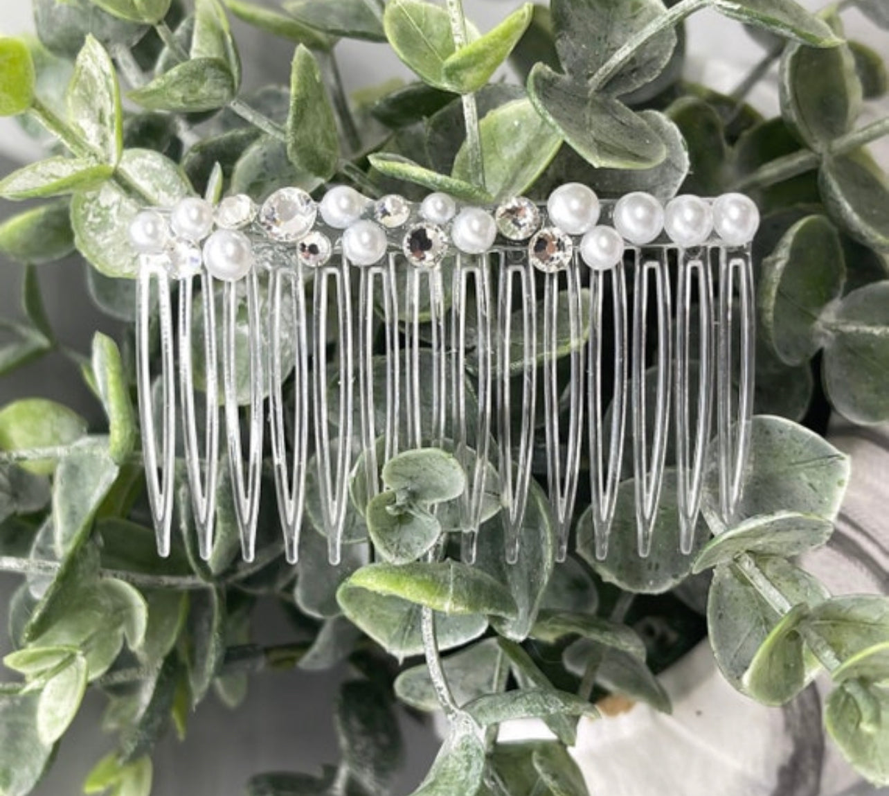 White bridal crystal Rhinestone Pearl hair comb accessory side Comb 3.5” clear plastic side Comb #008