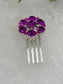 Purple crystal rhinestone flower approximately 2.0” hair side comb wedding bridal shower engagement formal princess accessory accessories
