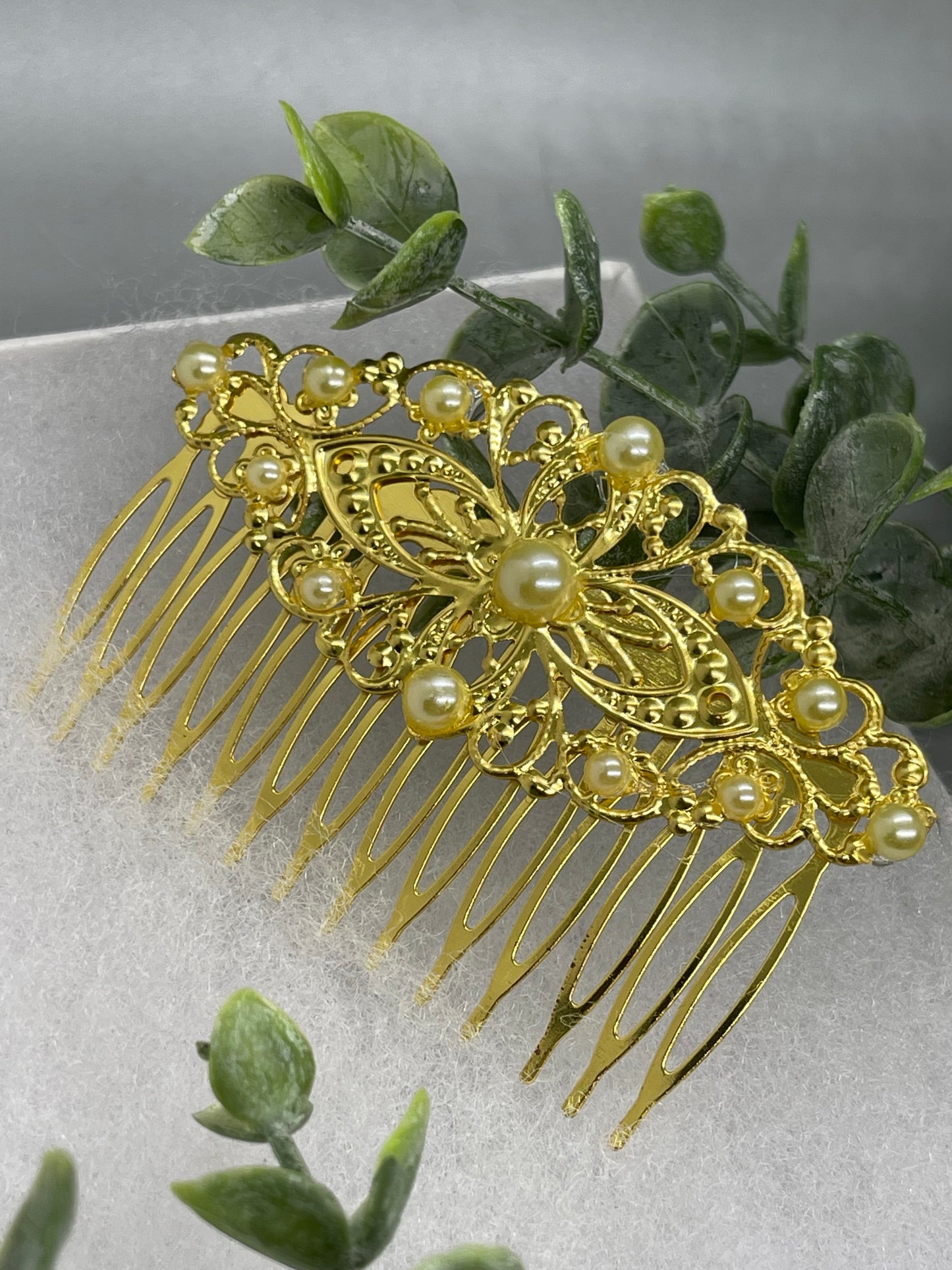 Yellow vintage style tone side comb hair accessory accessories gift birthday event formal bridesmaid wedding