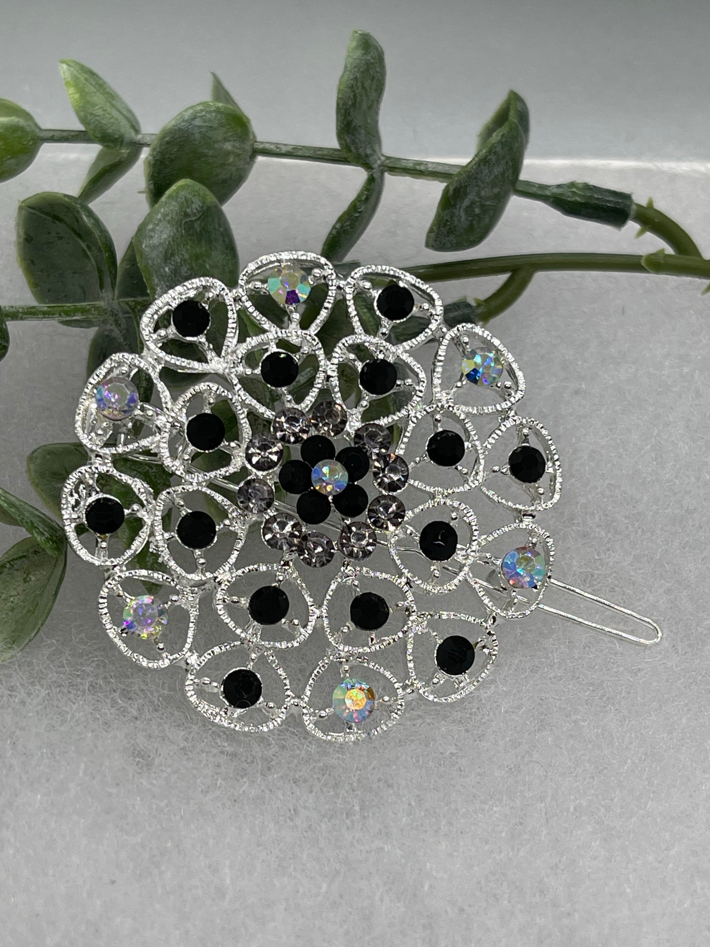 Black Crystal rhinestone hair clip approximately 2.0” wedding bridal shower engagement formal princess accessory