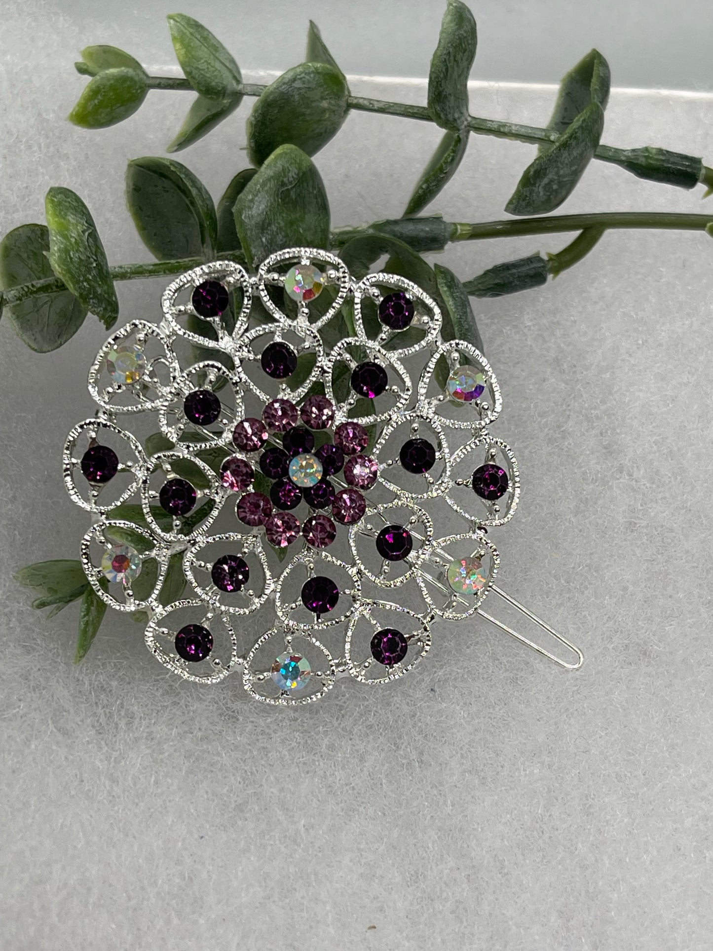 Purple Crystal rhinestone hair clip approximately 2.0” wedding bridal shower engagement formal princess accessory
