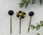 Black Gold faux pearl 3 pc set Antique vintage Style approximately 3.0” flower hair pin wedding engagement bride princess formal hair accessories