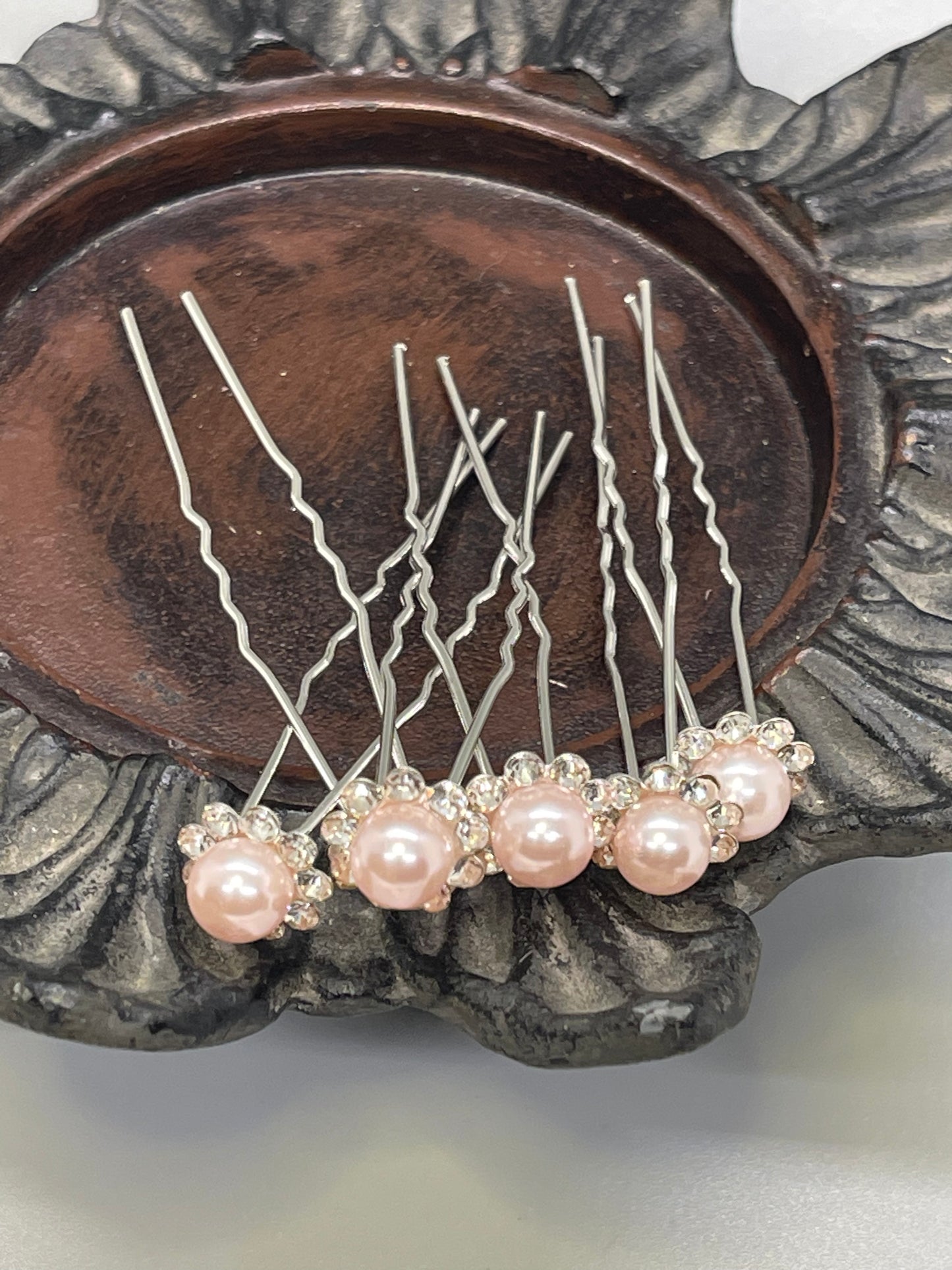 Light pink Pearl crystal hair pins 6pc set hair accessory accessories Jewelry hair accessory wedding bridesmaids