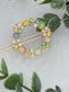 Rainbow crystal rhinestone flower approximately 2.5” barrette Gold vintage style bridal Wedding shower sweet 16