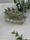 Blue teal iridescent crystal rhinestone pearl vintage style  side comb hair accessories gift birthday 3.5” Metal side Comb