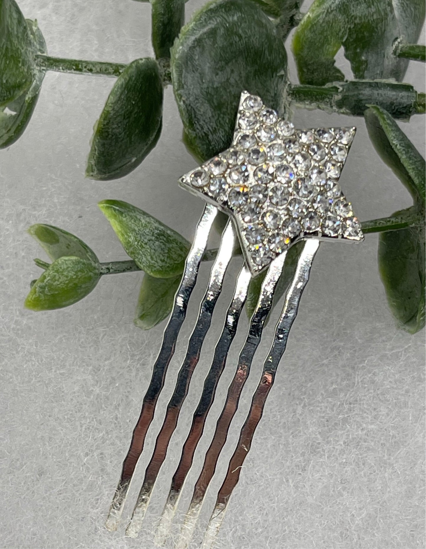 Silver crystal rhinestone star approximately 2.5” hair side comb wedding bridal shower engagement formal princess accessory accessories