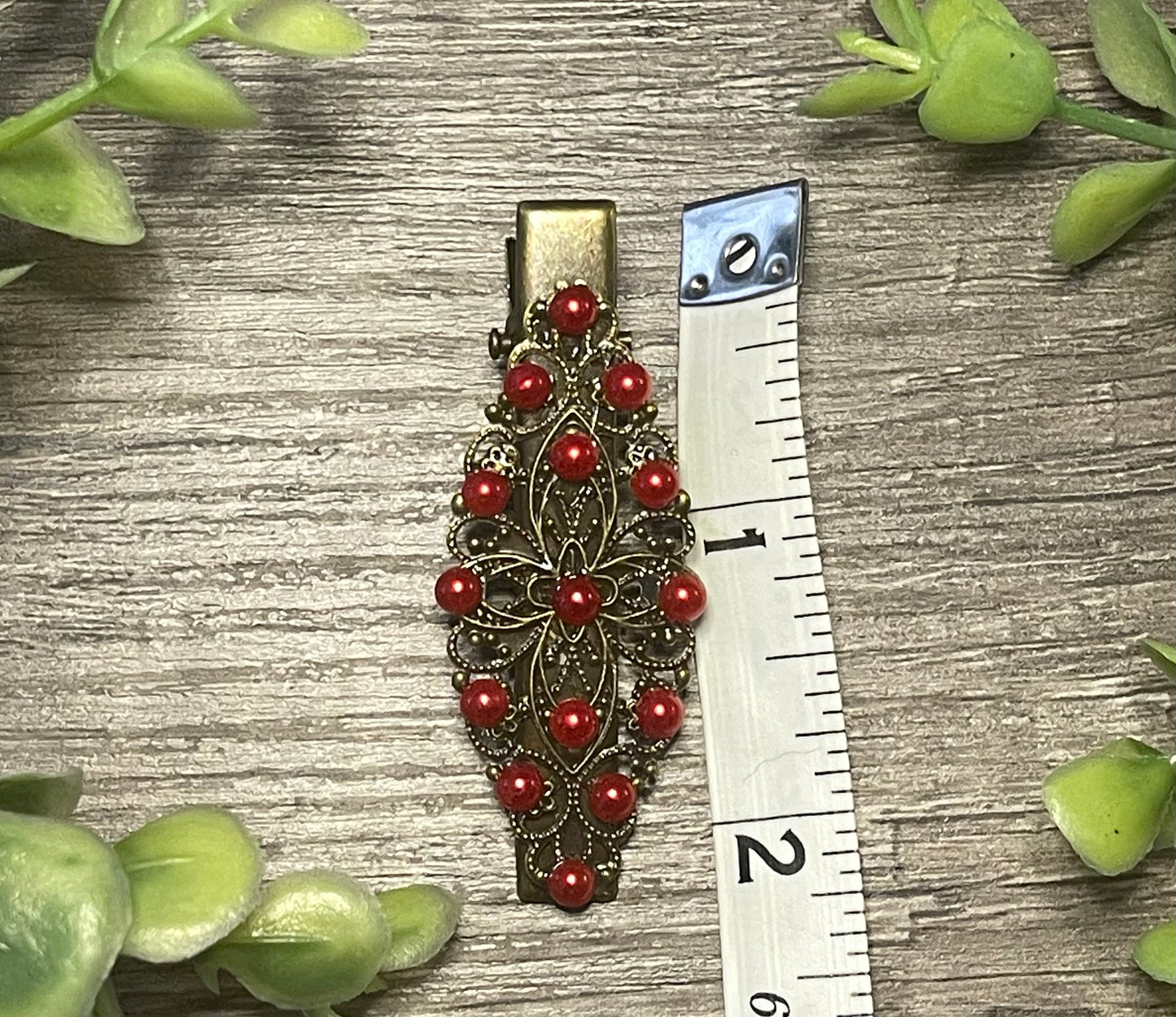 Red faux Pearl antique style hair alligator clip approximately 2,5” long Handmade hair accessory bridal wedding