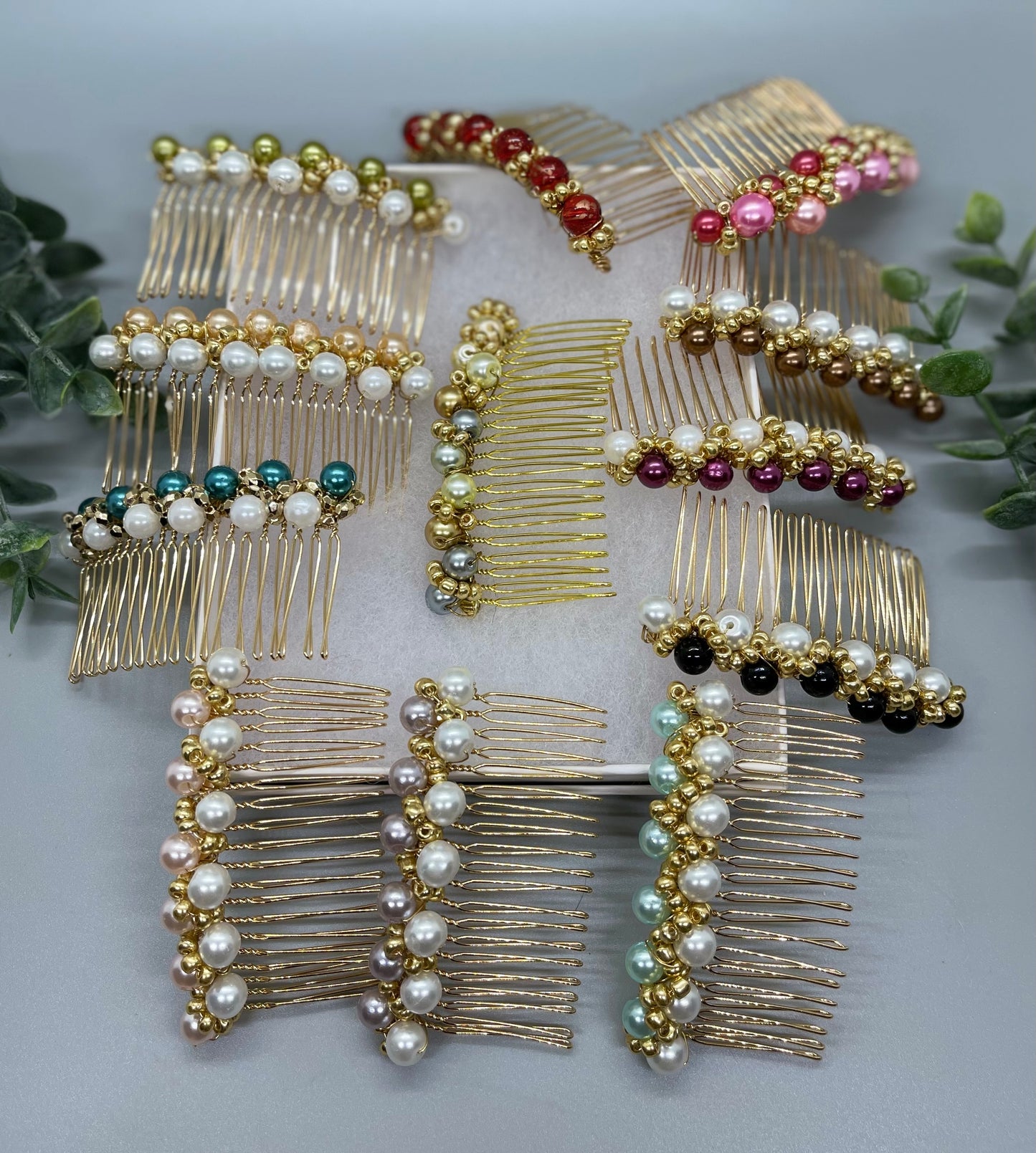 Peach  gold beaded side Comb 3.5” gold Metal hair Accessories bridesmaid birthday princess wedding gift handmade accessories