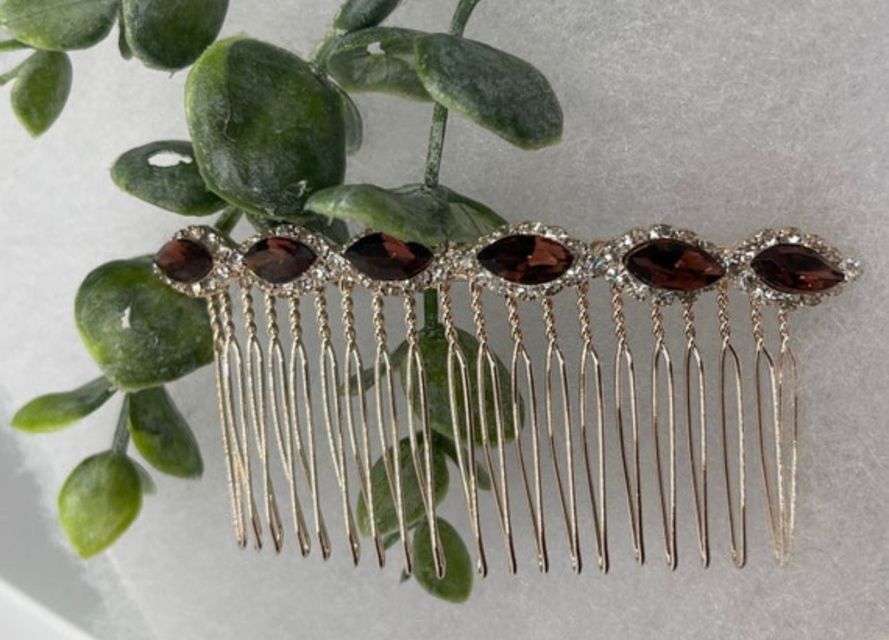 Brown crystal Rhinestone Hair 3.5”Comb Metal Rose Gold wedding hair accessory bride princess shower engagement formal accessory luxe