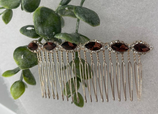 Brown crystal Rhinestone Hair 3.5”Comb Metal Rose Gold wedding hair accessory bride princess shower engagement formal accessory luxe