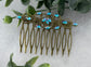 Blue iridescent gel crystal vintage style antique hair accessories gift birthday event formal bridesmaid  2.5” Metal side Comb #254