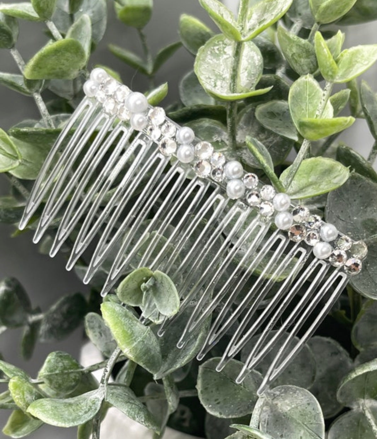 White bridal crystal Rhinestone Pearl hair comb accessory side Comb 3.5” clear plastic side Comb #010