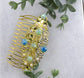Iridescent blue green Vintage Style Crystal Rhinestone 3.5” antique tone Metal side Comb bridal accessories