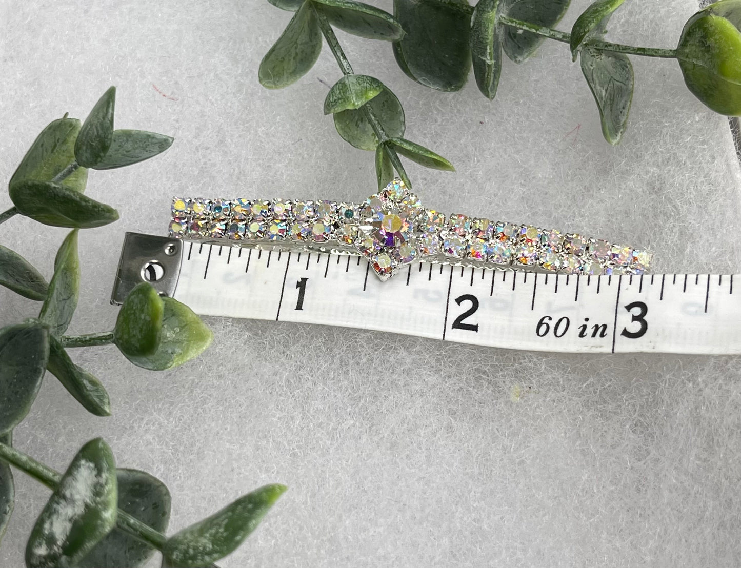 Iridescent Crystal Rhinestone  barrette approximately 3.0” silver tone formal hair accessory gift wedding bridal Hair accessory
