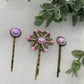 Pink purple faux  pearl 3 pc set Antique vintage Style approximately 3.0” flower hair pin wedding engagement bride princess formal hair accessories