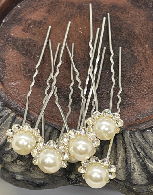 White ivory Pearl crystal hair pins 6pc set hair accessory accessories Jewelry hair accessory wedding bridesmaids