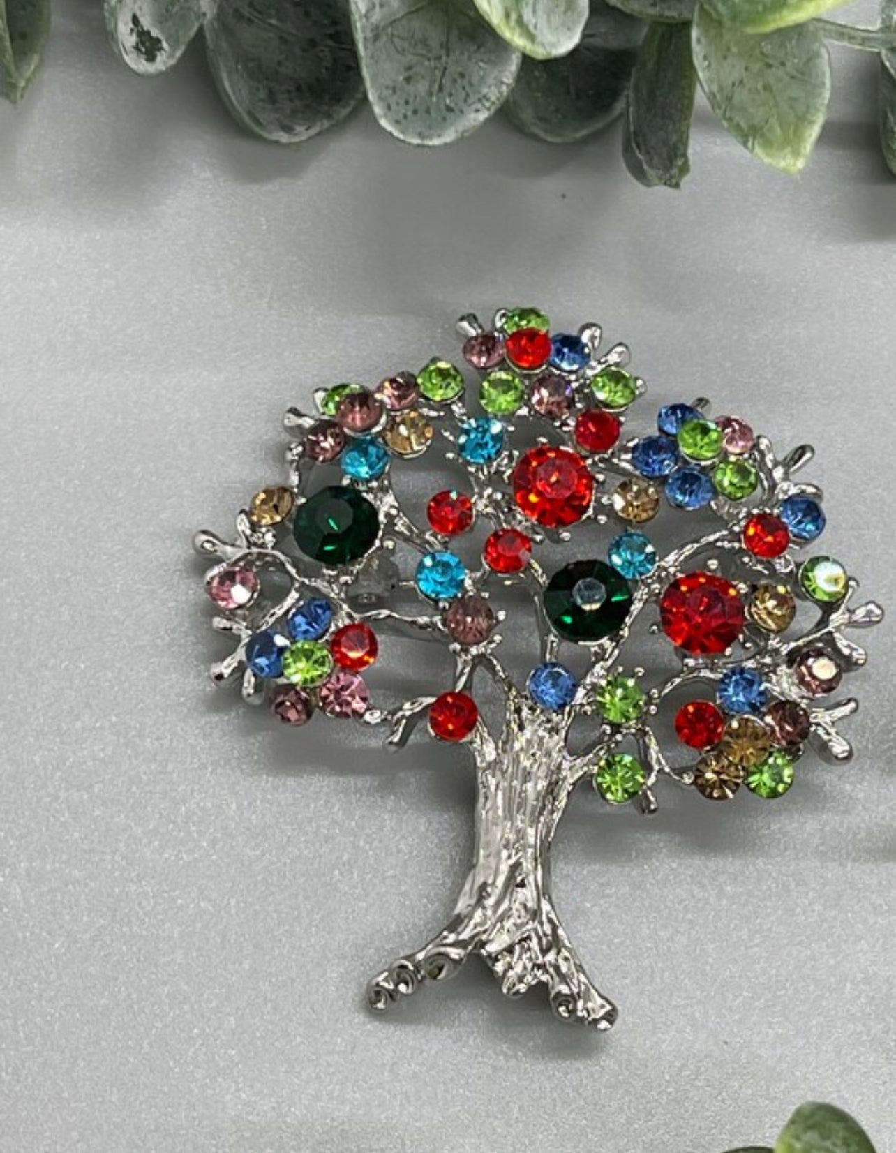 Luxe’s Multi color Crystal tree Brooch Rhinestone  silver plated woman with rhinestone nickel lead cadmium free 54x20mm gift scarf accessory